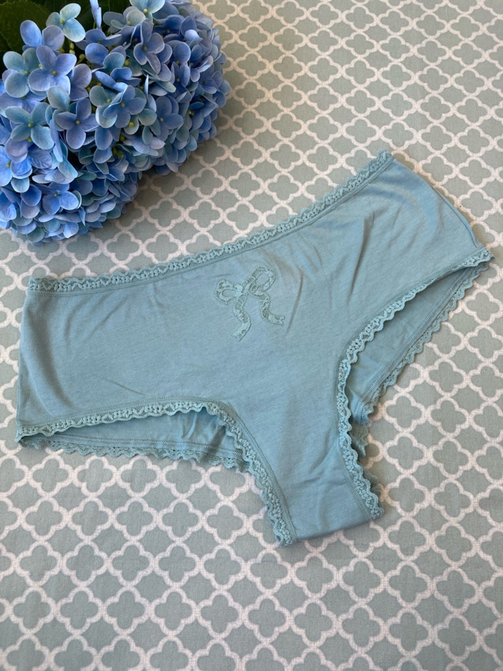 Victoria’s Secret Cotton Lace Bow Cheeky Panty Mint Green XL NWT